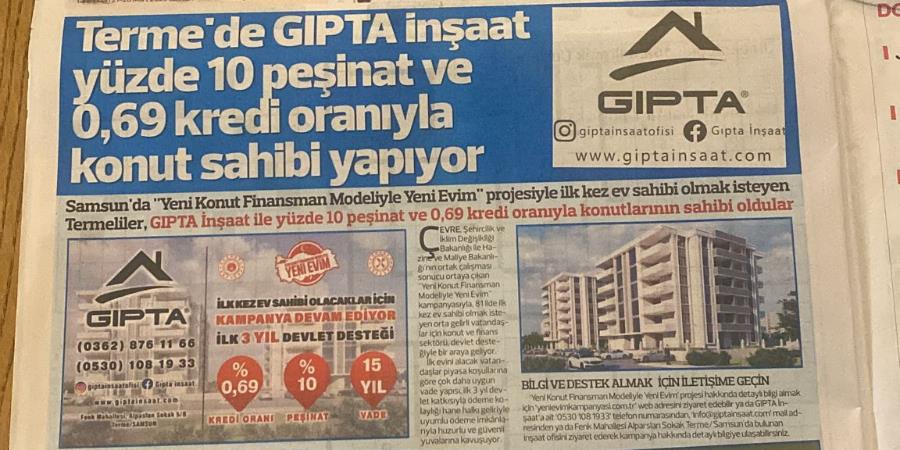 22 MART 2023 HEDEF HALK GAZETESİ / 0,69 KREDİ ORANIYLA GIPTA İNŞAAT’TA KONUT SATIŞLARI DEVAM EDİYOR